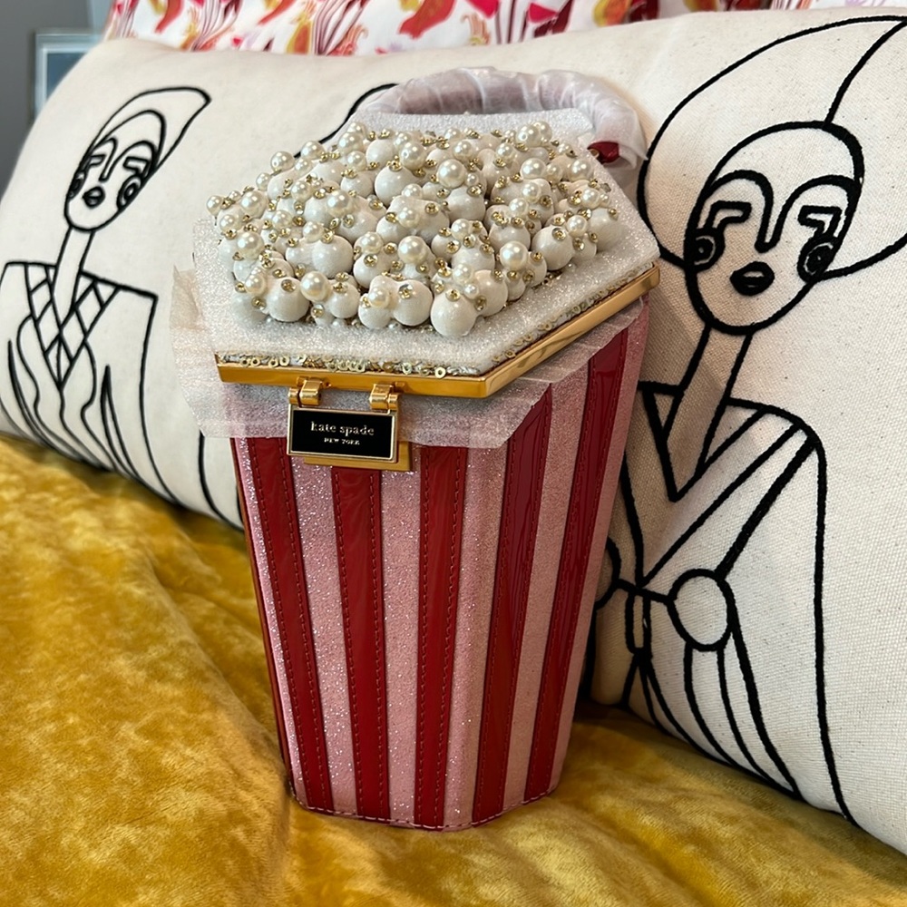 Kate Spade New York What’s Popping Patent Leather & Suede Popcorn Bag, NWT